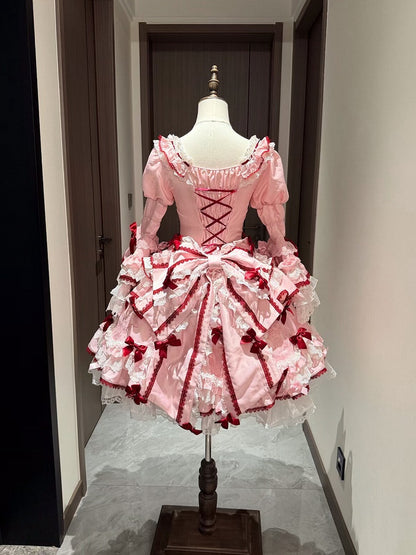 Trim Lace Bow Pink Accents Lolita Big with Train Red