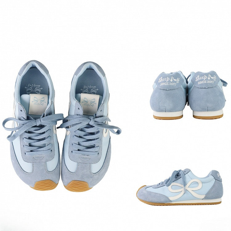 Blue Lace-up Bowknot Ties Sneakers Design Front