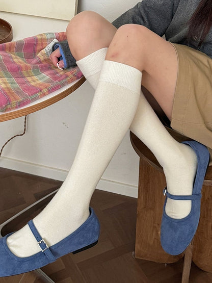 ホワイト/ミルクホワイト/キャメル/ダークコーヒー/グレー/ブラックの厚手膝下ストッキング