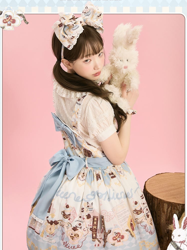 Alice in Wonderland Bunny Print Sweet Lolita Overall Dress