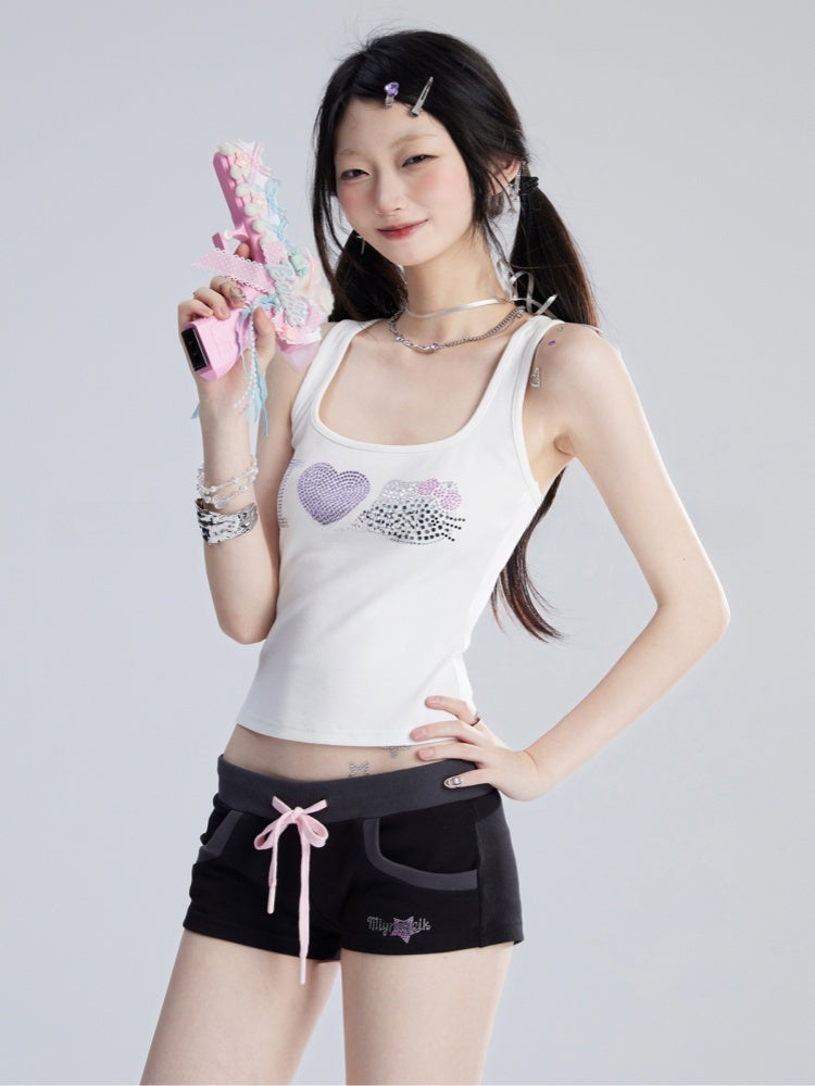 Sweet White Kitty Rhinestones Tank Top/T-Shirt