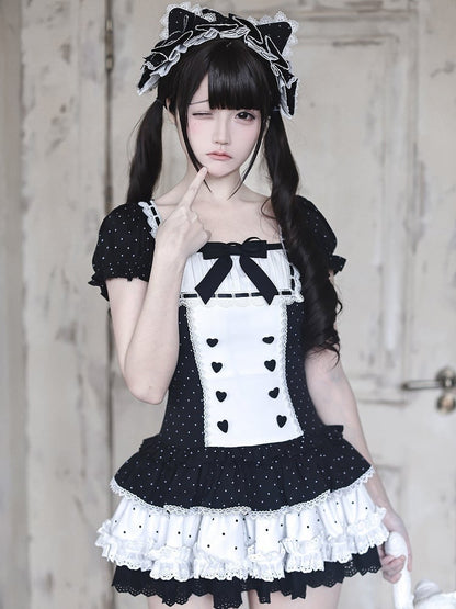Black and White Polka Dot Lace Cat Ear Hairband - Ekomi