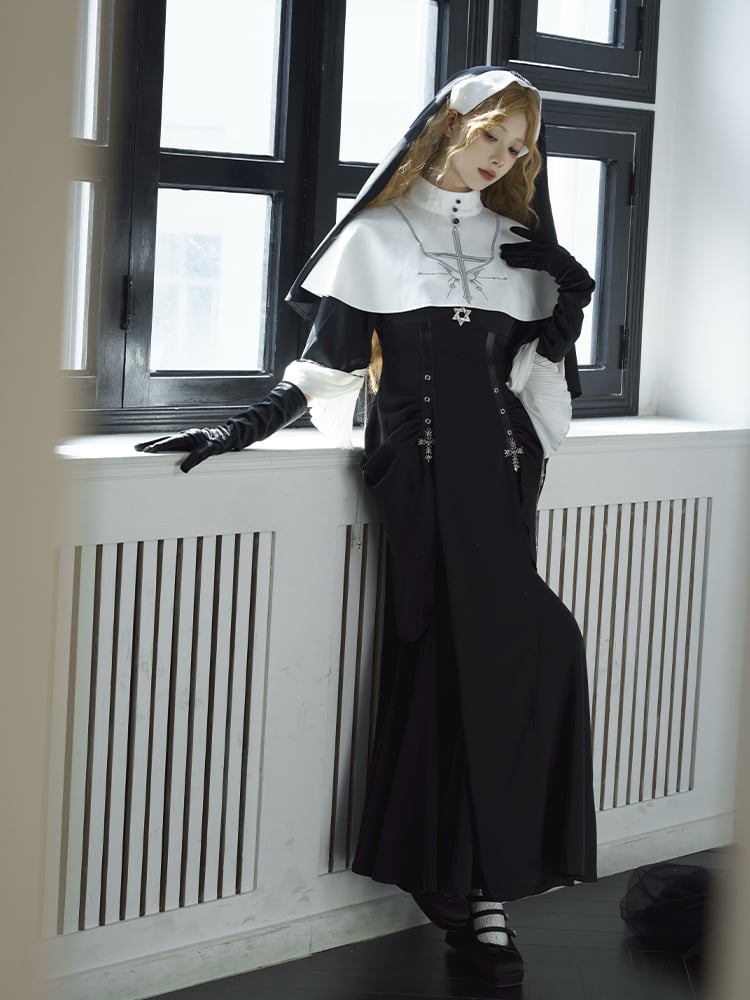 Lolita and Nun White Black Headscarf