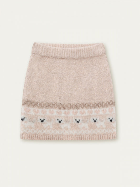 Kawaii Knit Pink Skirt Dog Pattern Style with