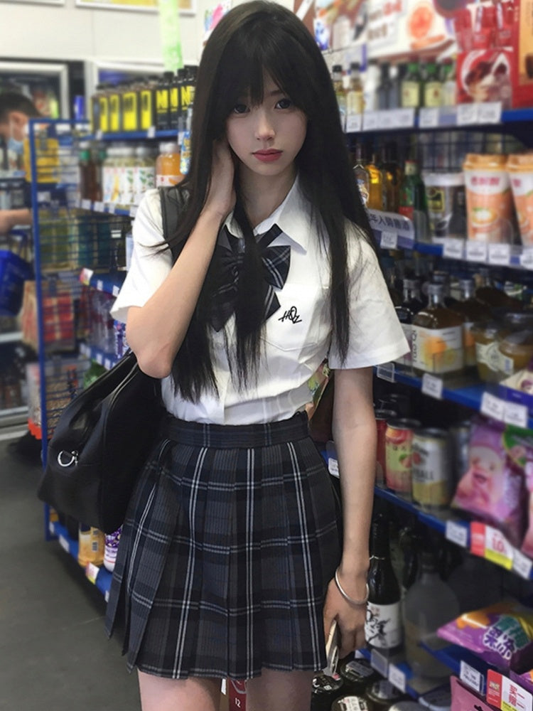 Uniform Skirt Pattern 45CM JK Plaid Black Pleated