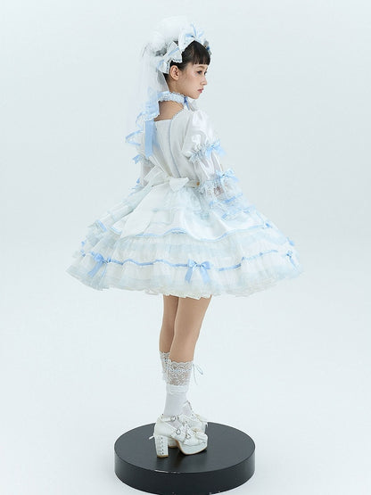 White Platform Mary Jane Shoes with Bow & Rhinestone - Sheep Puff
