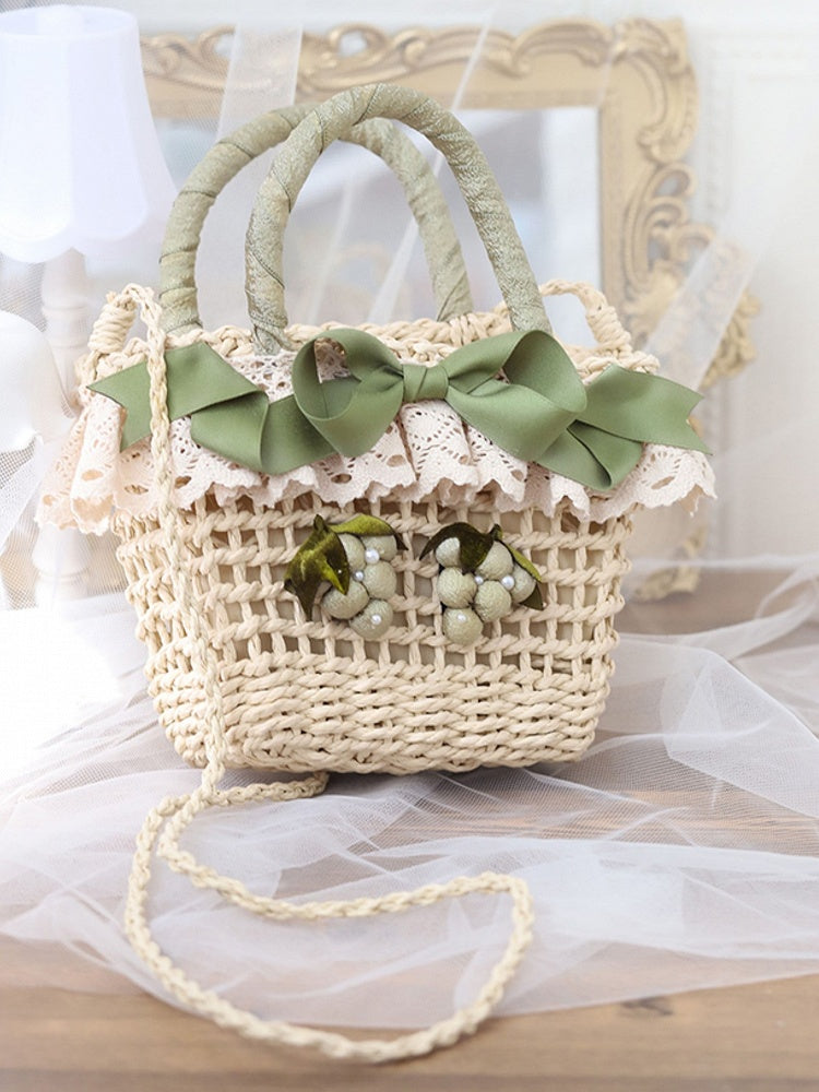 Grape Tote Decoration Lolita Bag Green/Purple Straw