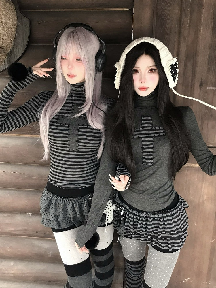 with Detachable Top Accents Pompon Neck Striped High