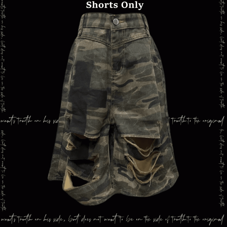 Punk Camouflage Distressed Holes Wasteland Wide-Leg Shorts