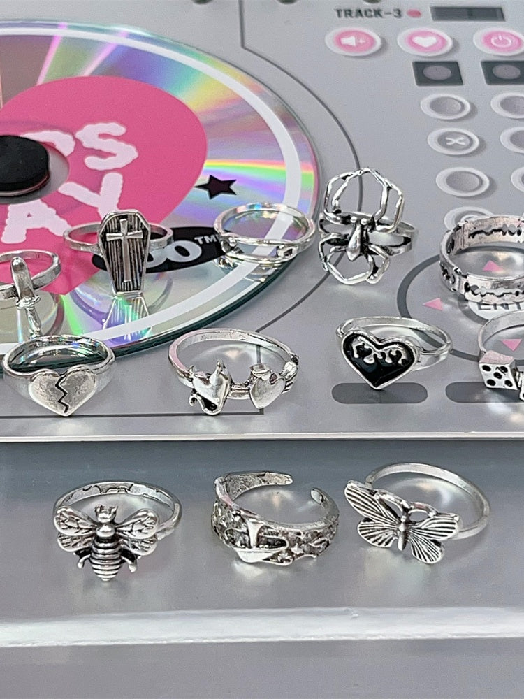 Spinnensarg Schmetterling Gothic Ringe Set