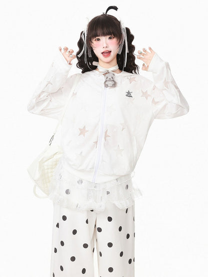 Summer White Hooded Star Embroidered Jacket - Languid Park