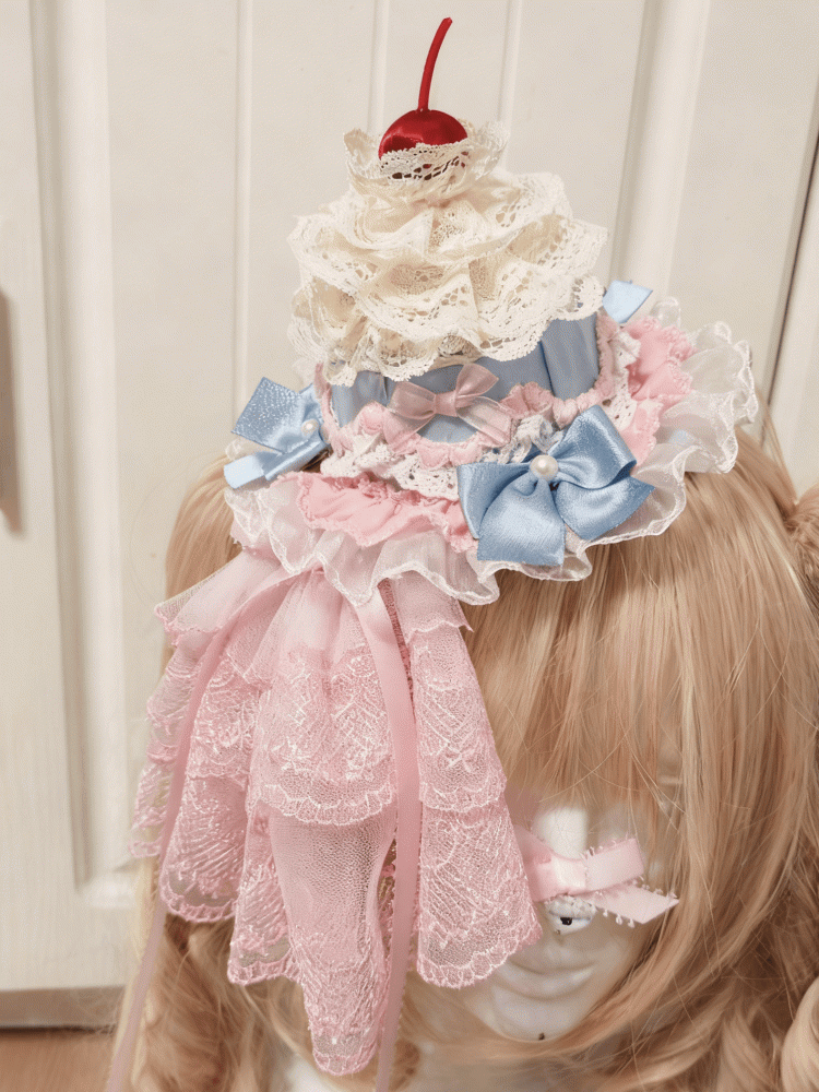 with Options 2 Lolita Veil Mini Pink Cake Cherry Lace Blue Hat