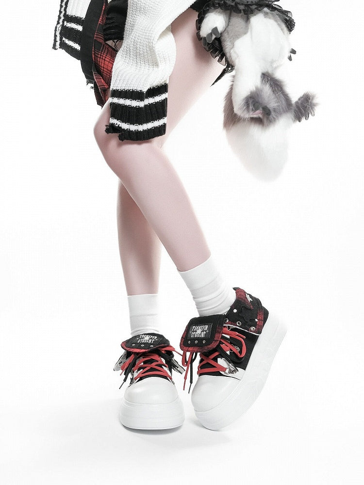 Black & Red Star Pattern Platform Shoes - Transfer Student