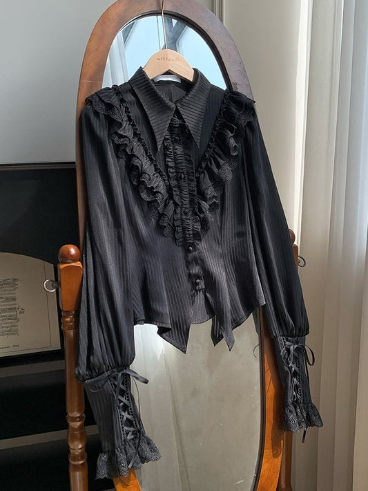 Collar Sleeves Lolita Black Shirt Gothic Pointed Long Foldover