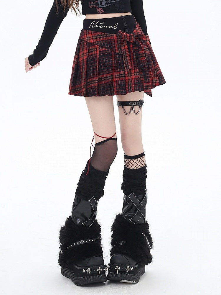 Glamorous Taille Bowknot Mini Plissee Rock Rot Plaid Hohe