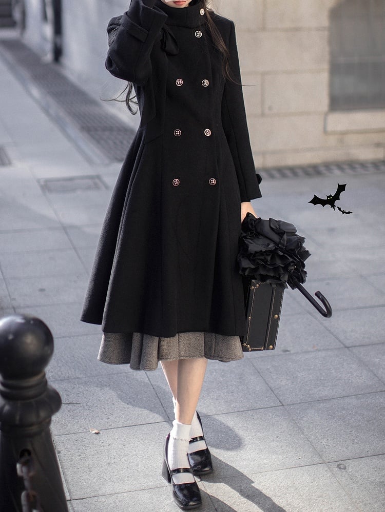 Black Coat Swing Double-breasted Elegant
