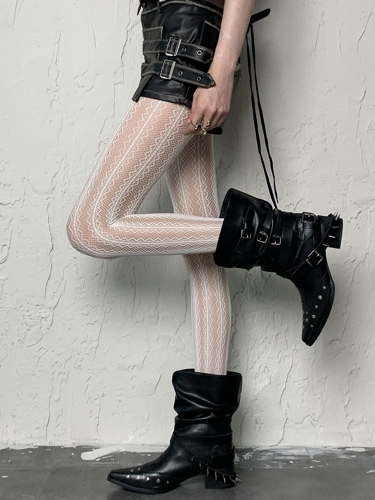 Design Hollow-out Tights White Y2K