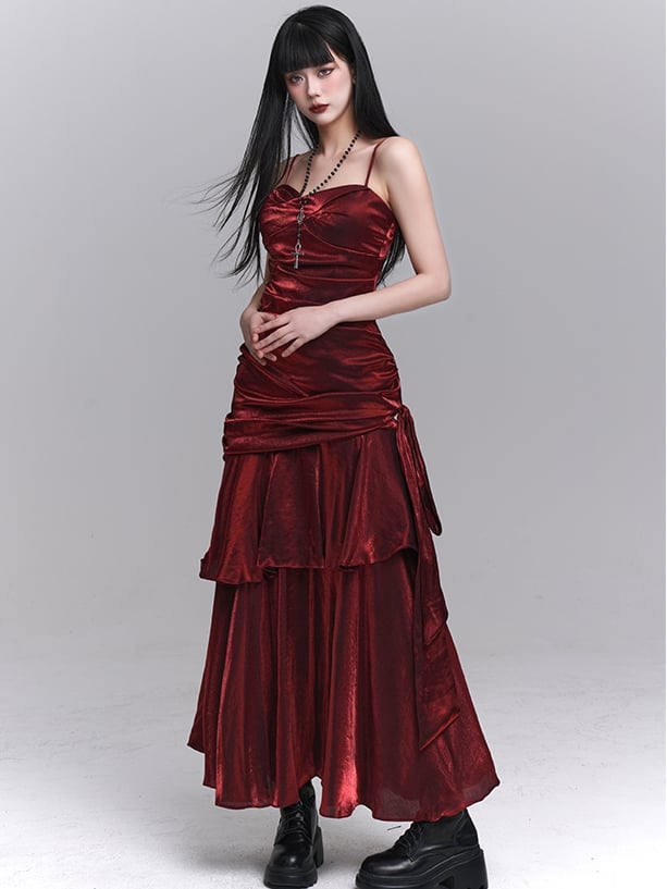 Abendkleid mit herzförmigem Ausschnitt und gerüschtem Design, Weinrot