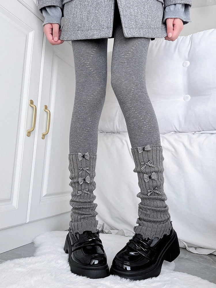 Warmers Gray Slouchy Gingham Leg Bow Ribbed