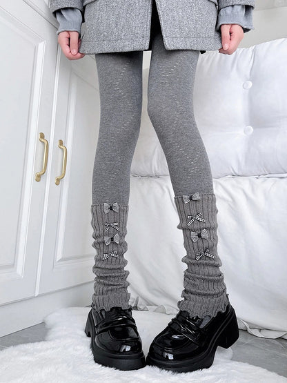 Warmers Gray Slouchy Gingham Leg Bow Ribbed