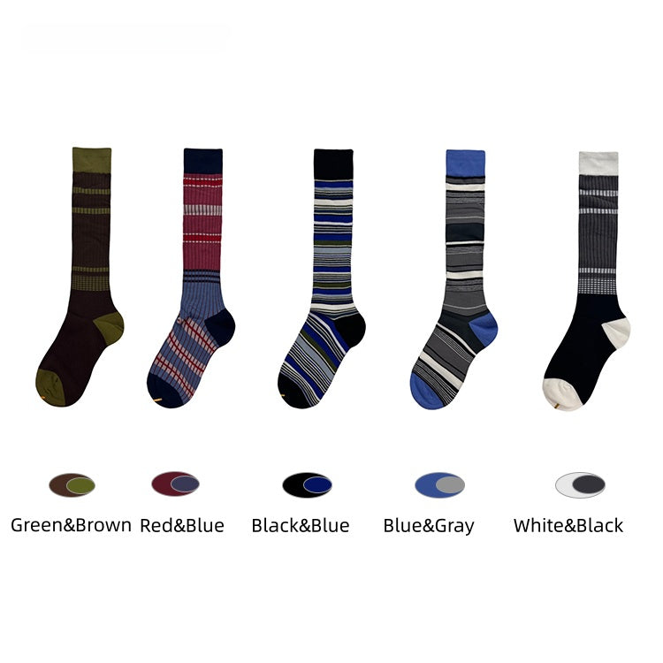 Block Calf Design Pattern Colors 5 Socks Striped Color