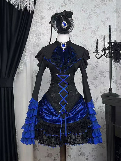 Skirt Blue Super and Klein Waist High Gothic Boned Corset Lolita Black
