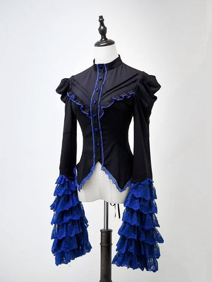 Black Sleeves Bell Lolita and Layered Gothic Shirt Klein Blue