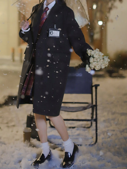 for Winter Gray and Notched Collar Preppy Style Long Coat Dark Autumn