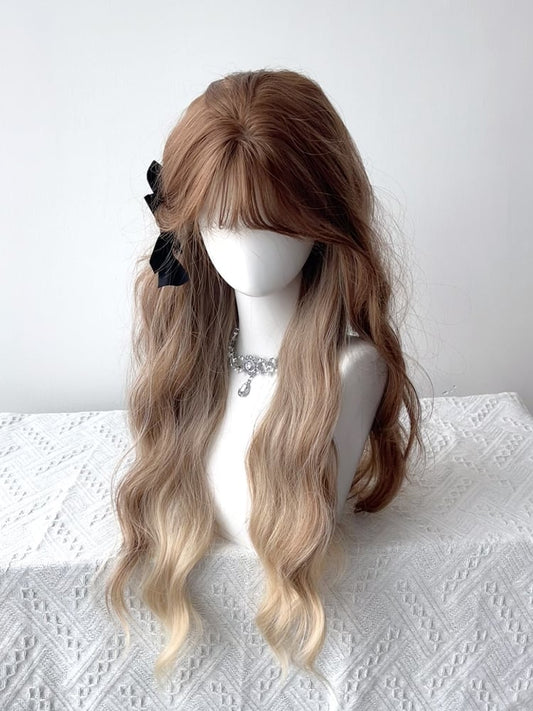 Caramel Long Ombre Bangs Wavy Wig 70CM Full with
