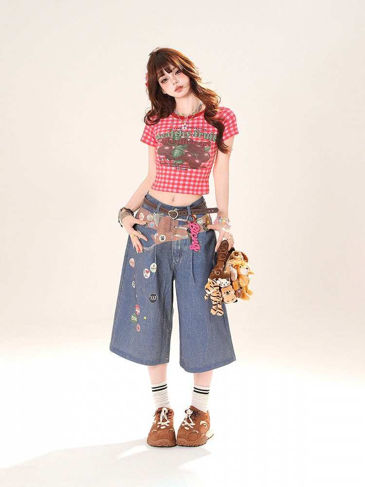 Blaue Jeans mit geradem Bein und niedriger Taille