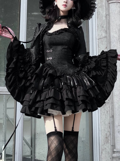 Black Gothic Lolita Bell Sleeves Cutout Back Bolero