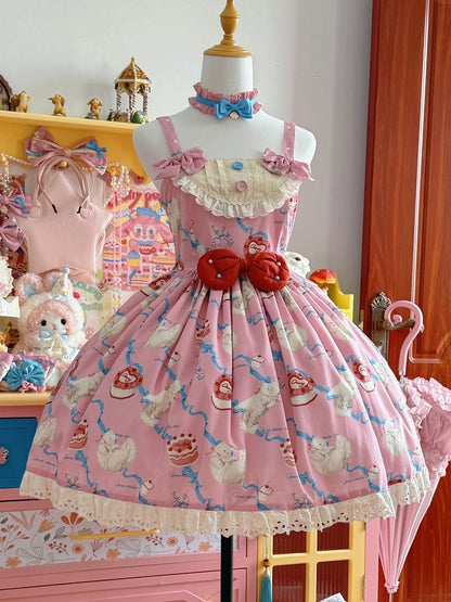 Kitty Cake Fashion Kleid Sweet and Showa Pink Lolita Print Cherry