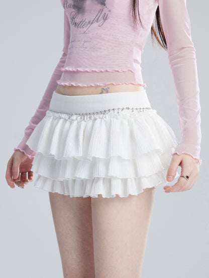 ミニティアードスカート ベージュ ローバレエコアウエスト