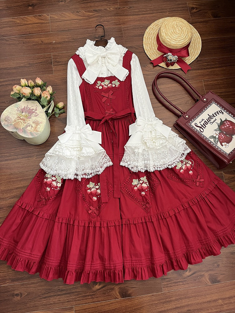 White Bell Sleeves Lace Elegant Lolita Blouse with Bow Tie - NnSTAR