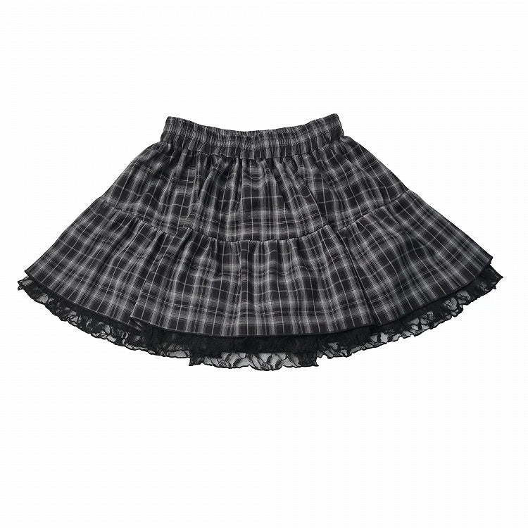 Black & Gray Plaid Mini Skirt with Lace Edging - PINK SAVIOR