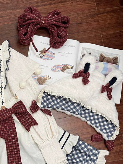 Rote Schleife KC Weiße Hasenohren Plüschhut