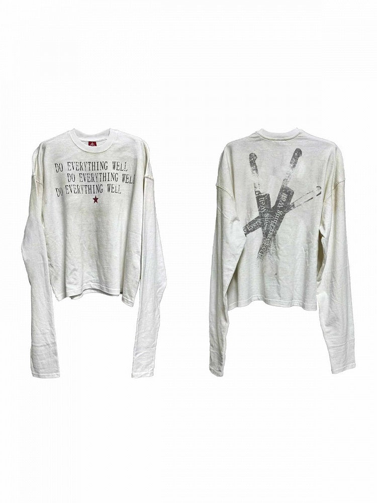 Punk White Distressed Unisex Long-Sleeve Tee with Knife Letter Graphic - DETW OnLine