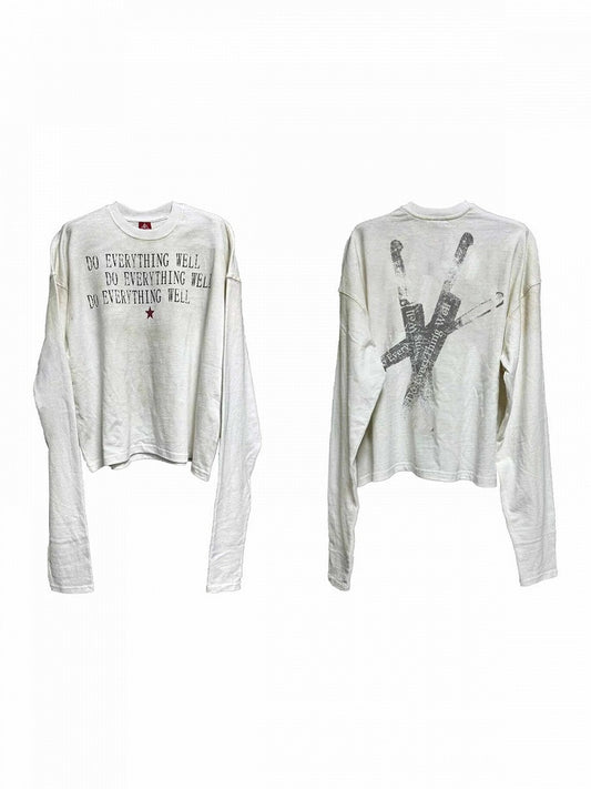 Punk White Distressed Unisex Long-Sleeve Tee with Knife Letter Graphic - DETW OnLine