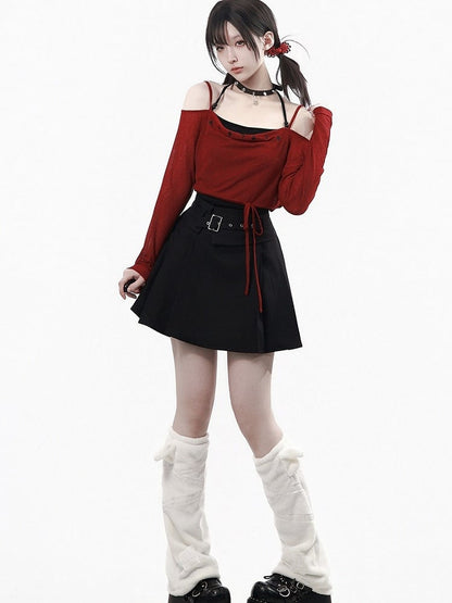 Black A-Line Buckle Strap Skirt - PINK SAVIOR