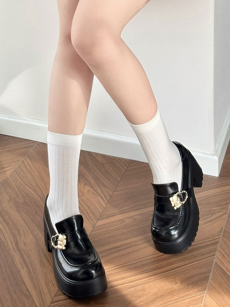 マットスリッポン ハグハート ハイベア プラットフォームヒール ブラック バックル ブロック