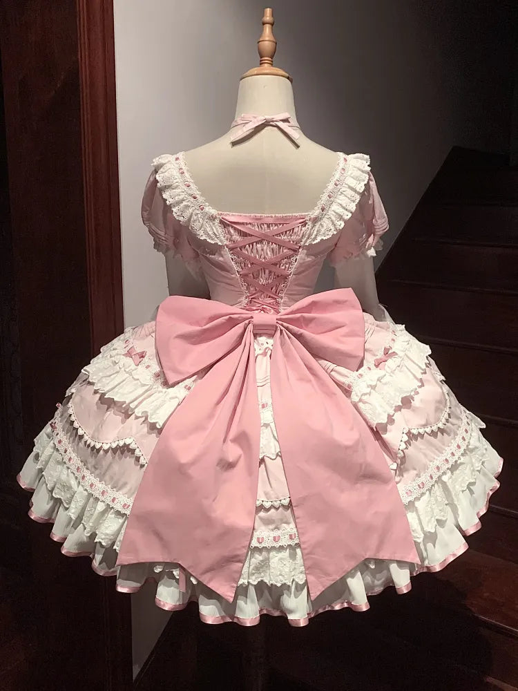 One Pink White and Bell Dress Piece Layered Lolita Sleeves School Long Old