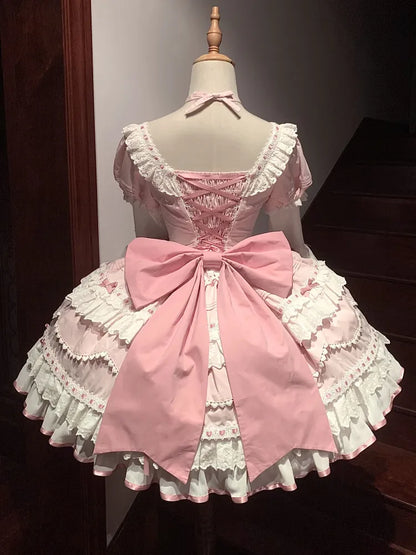 One Pink White and Bell Dress Piece Layered Lolita Sleeves School Long Old