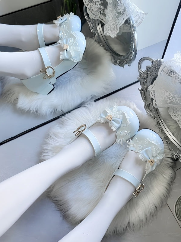 with Shoes PU Accents Low-heel/Mid-heel Bow in Sweet Blue Lolita