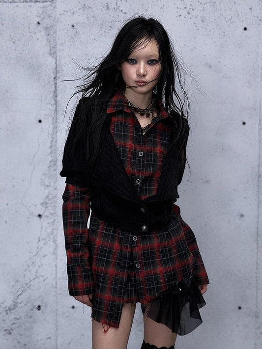 Hem Sleeve Tie Asymmetric Dye with Black Long Wasteland Top Red Punk