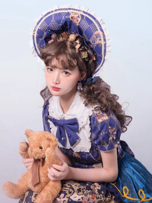 プリントボンネットベアブルークリアランス -