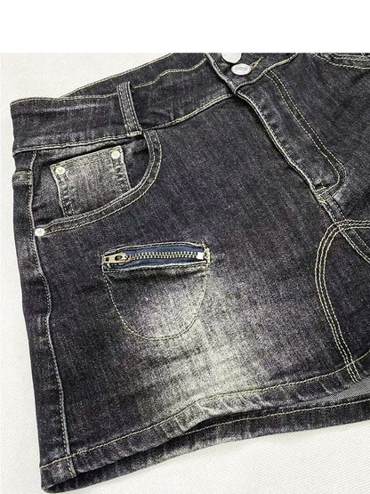 Black Wash Design Denim Bittersweet Faded Shorts