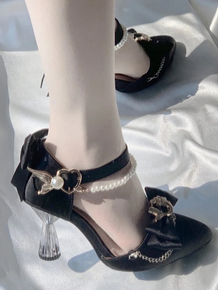High-heel Shoes Detachable with Inspired Black Beaded Chain Mermaid