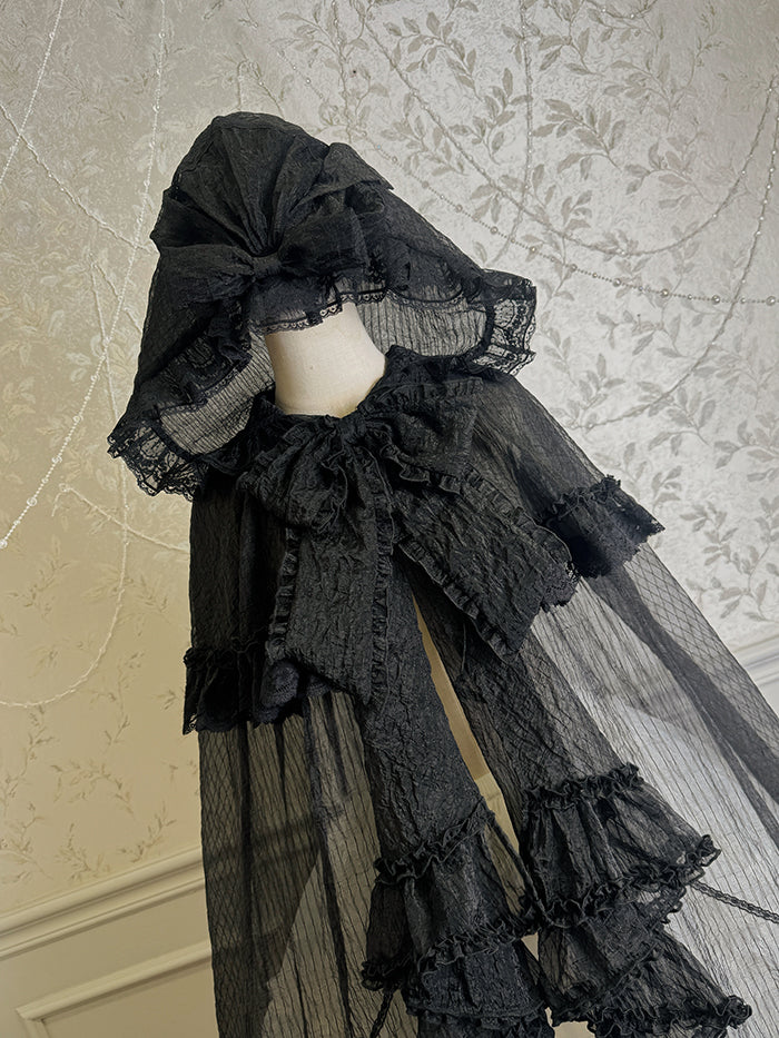 Black Cloak Self-tie Big Neckline Bow