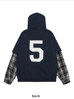 Weiß Schwarz Ärmel Plaid Blau Navy Patchwork Hoodie