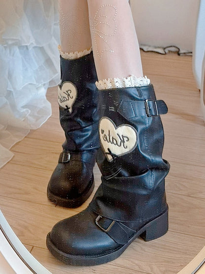 Black Lolita Patches Heart with Boots Sweet